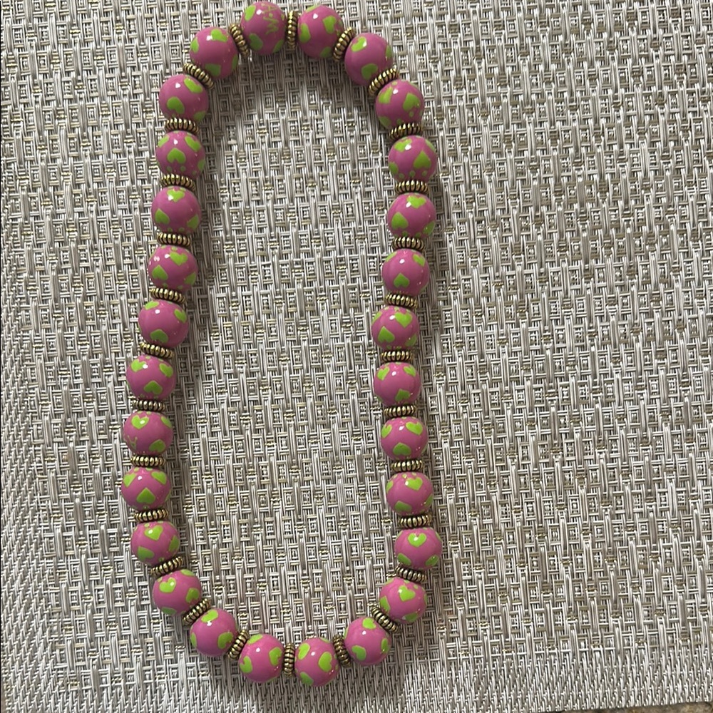 Angela Moore pink and green heart necklace